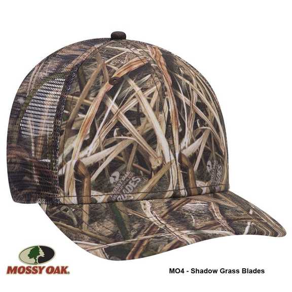 171-1292 Mossy Oak Camouflage Superior Polyester Twill Six Panel Low Profile Mesh Back Cap (MO4 - Shadow Grass Blades) 171-1292 Mossy Oak Camouflage Superior Polyester Twill Six Panel Low Profile Mesh Back Cap (MO4 - Shadow Grass Blades)