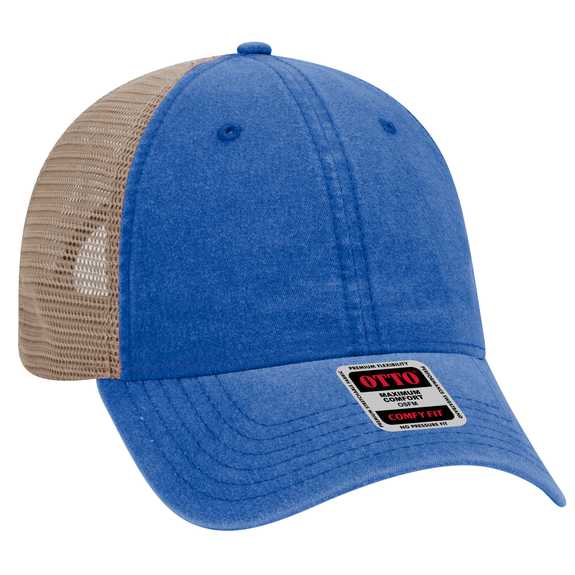 121-1202 "OTTO COMFY FIT" Washed Pigment Dyed Cotton Twill 6 Panel Low Profile Mesh Back Trucker Hat 121-1202 "OTTO COMFY FIT" Washed Pigment Dyed Cotton Twill 6 Panel Low Profile Mesh Back Trucker Hat