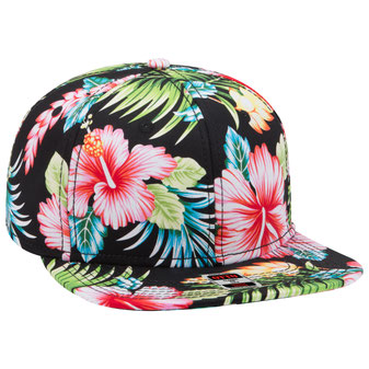 125-1146 Cotton Twill Hawaiian Pattern Square Flat Visor Pro Style Snapback Cap