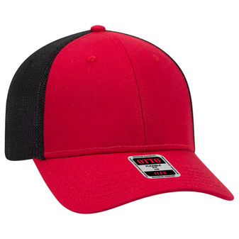 Ottocap Superior Cotton Twill Square Visor Snapback Trucker Hat - Pro Style Mesh Back, Red/White/Red