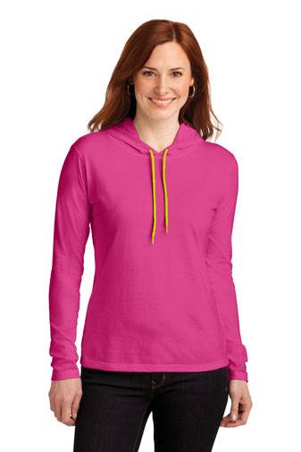 Anvil ®  Ladies 100% Combed Ring Spun Cotton Long Sleeve Hooded T-Shirt. 887L