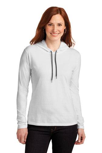 Anvil ®  Ladies 100% Combed Ring Spun Cotton Long Sleeve Hooded T-Shirt. 887L