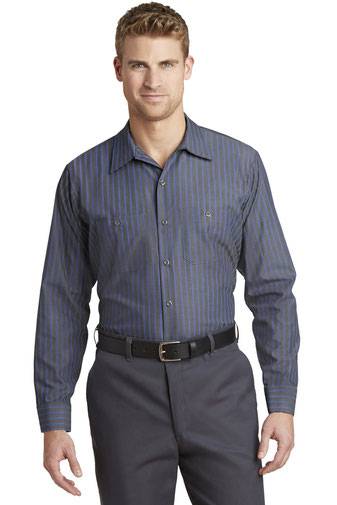 Red Kap ®  Long Size, Long Sleeve Striped Industrial Work Shirt. CS10LONG