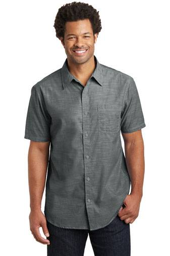 DISCONTINUED  District Made ®  Mens Short Sleeve Washed Woven Shirt. DM3810