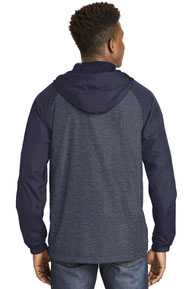 Sport-Tek ®  Heather Colorblock Raglan Hooded Wind Jacket. JST40