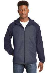Sport-Tek ®  Heather Colorblock Raglan Hooded Wind Jacket. JST40