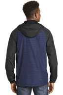 Sport-Tek ®  Heather Colorblock Raglan Hooded Wind Jacket. JST40