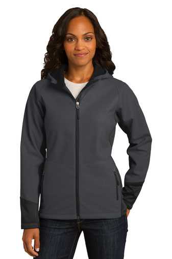 DISCONTINUED  Port Authority Ladies Vertical Hooded Soft Shell Jacket. L319