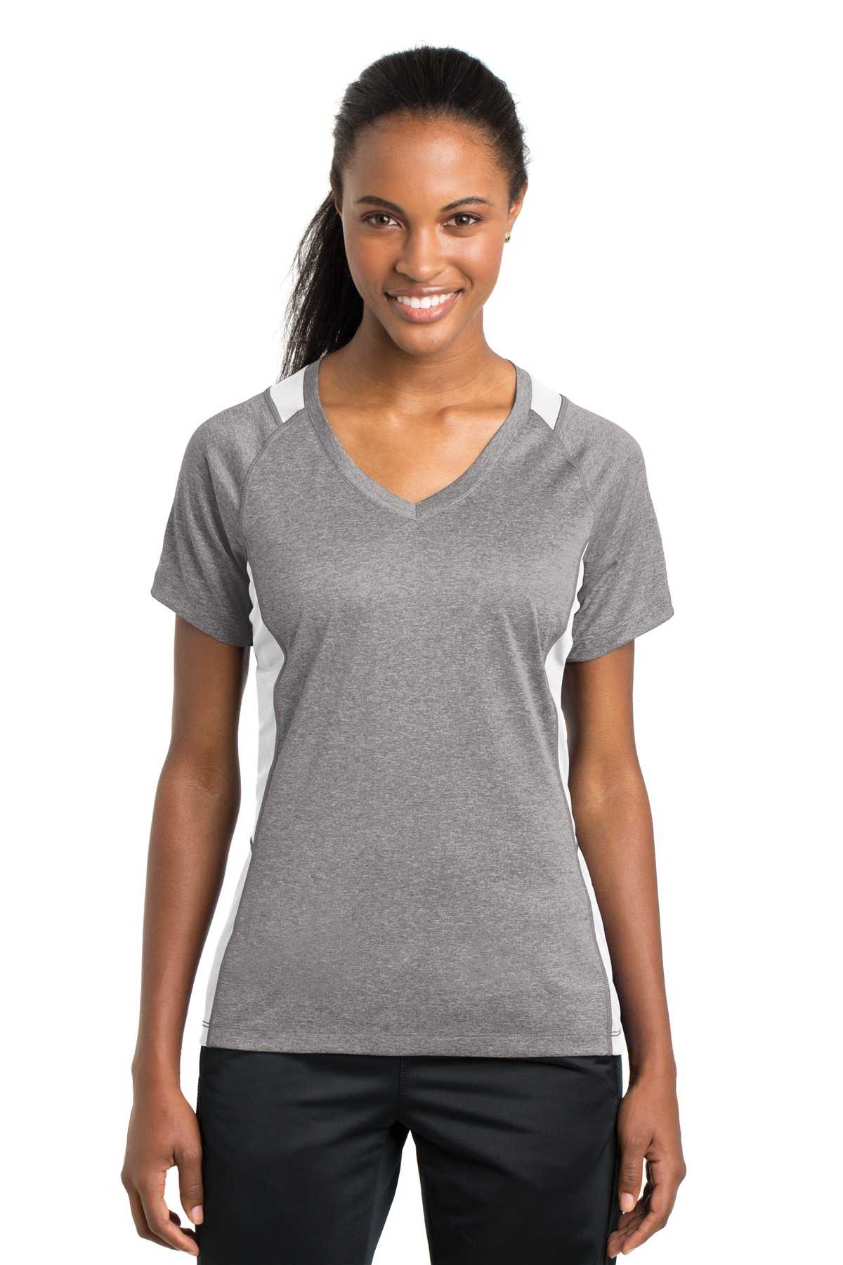 Sport-Tek ®  Ladies Heather Colorblock Contender ™  V-Neck Tee. LST361