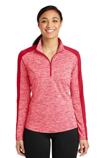 Sport-Tek ®  Ladies PosiCharge ®  Electric Heather Colorblock 1/4-Zip Pullover. LST397