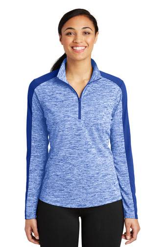 Sport-Tek ®  Ladies PosiCharge ®  Electric Heather Colorblock 1/4-Zip Pullover. LST397
