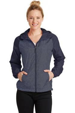 Sport-Tek ® Ladies Heather Colorblock Raglan Hooded Wind Jacket. LST40 Sport-Tek ® Ladies Heather Colorblock Raglan Hooded Wind Jacket. LST40