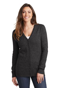 Port Authority Ladies Marled Cardigan Sweater. LSW415 Port Authority Ladies Marled Cardigan Sweater. LSW415