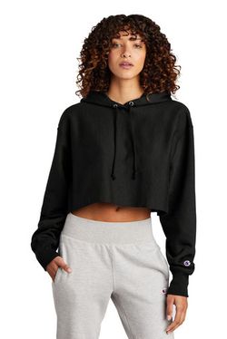 Champion ® Women's Reverse Weave ® Cropped Cut-Off Hooded Sweatshirt RW01W Champion ® Women's Reverse Weave ® Cropped Cut-Off Hooded Sweatshirt RW01W