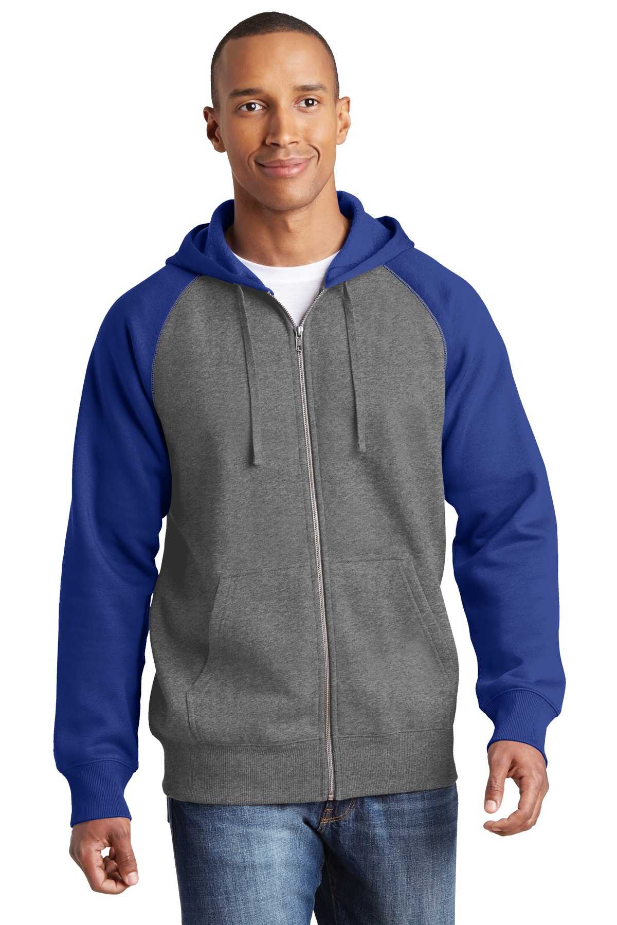 Sport-Tek &#174;  Raglan Colorblock Full-Zip Hooded Fleece Jacket.  ST269