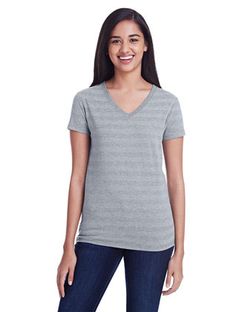 Threadfast Apparel Women's Invisible Stripe V-Neck T-Shirt 252RV Threadfast Apparel Women's Invisible Stripe V-Neck T-Shirt 252RV