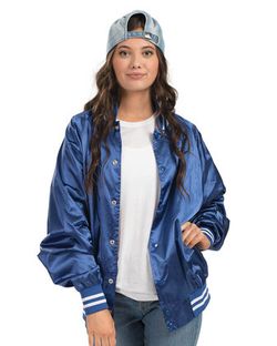 Augusta Sportswear Satin Baseball Jacket Striped Trim 3610 Augusta Sportswear Satin Baseball Jacket Striped Trim 3610