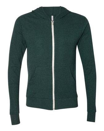 BELLA + CANVAS Triblend Lightweight Full-Zip Hooded Long Sleeve Tee 3939