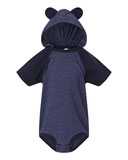 Fine Jersey Infant Short Sleeve Raglan Bodysuit with Hood & Ears