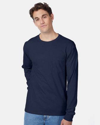 Hanes Authentic Long Sleeve Pocket T-Shirt 5596