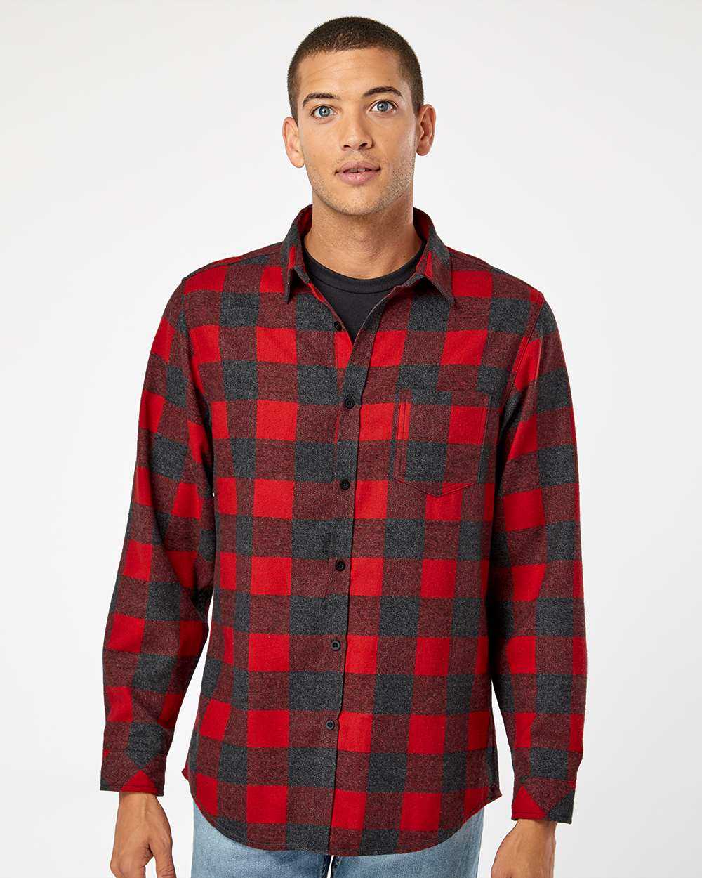 Open Pocket Long Sleeve Flannel Shirt