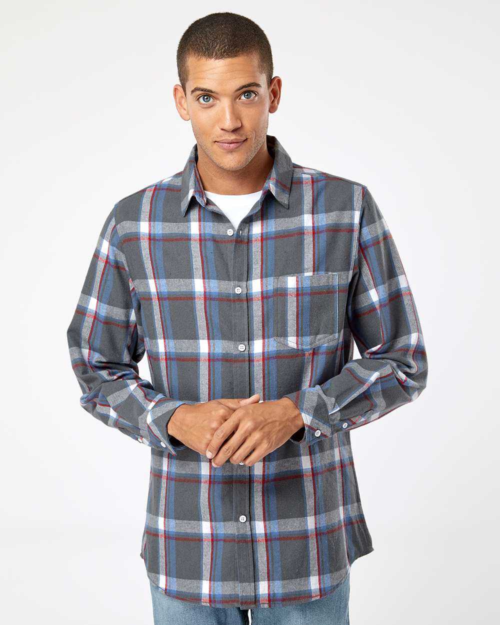 Open Pocket Long Sleeve Flannel Shirt