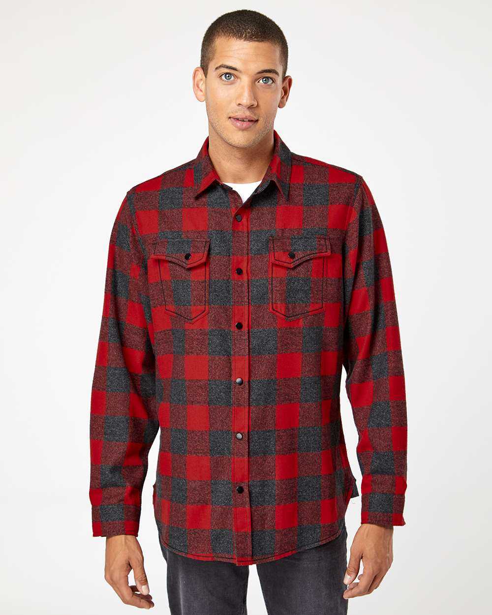 Snap Front Long Sleeve Plaid Flannel Shirt