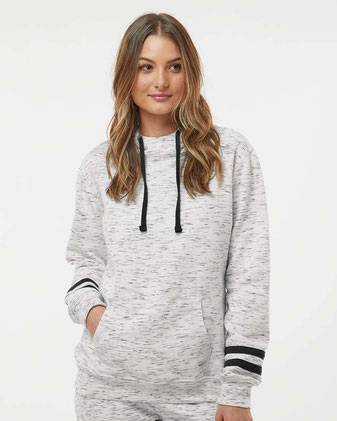 J. America Women’s Mélange Fleece Striped-Sleeve Hooded Sweatshirt 8674