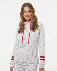 Women’s Mélange Fleece Striped-Sleeve Hooded Sweatshirt