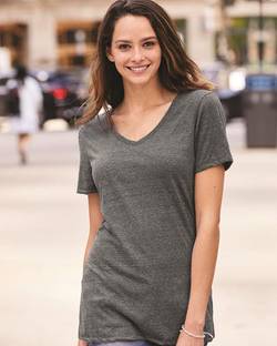 JERZEES Women's Snow Heather Jersey V-Neck T-Shirt 88WVR JERZEES Women's Snow Heather Jersey V-Neck T-Shirt 88WVR