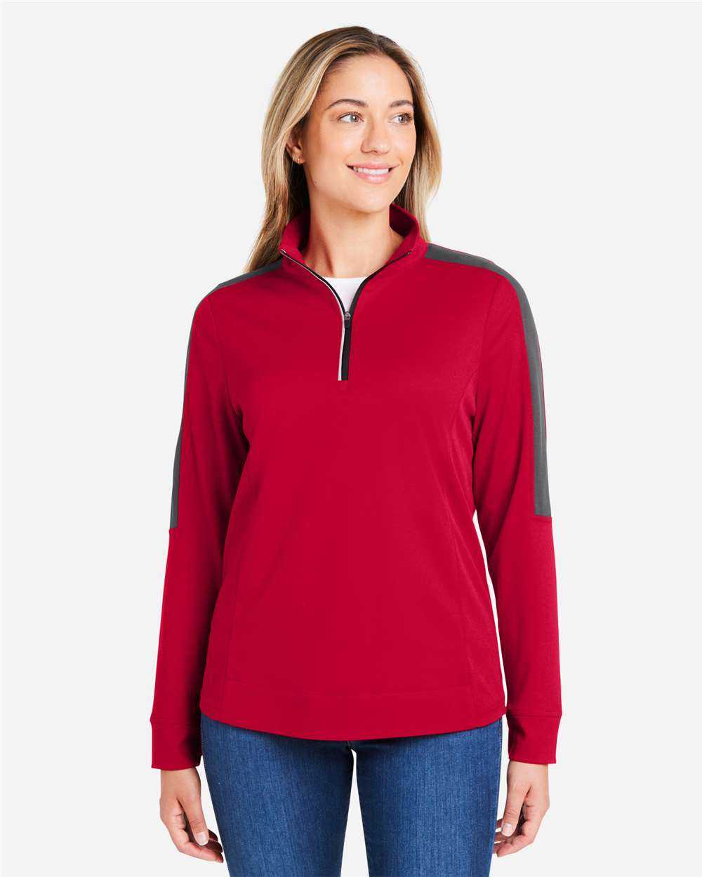 CORE365 Women's Market Snag Protect Mesh Colorblock Quarter-Zip Pullover CE404W