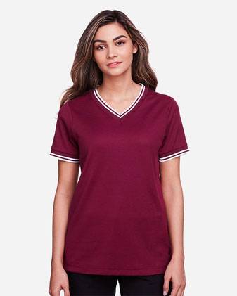 Devon & Jones Women's CrownLux Performance®&nbsp;Plaited Tipped V-Neck Shirt DG20CW