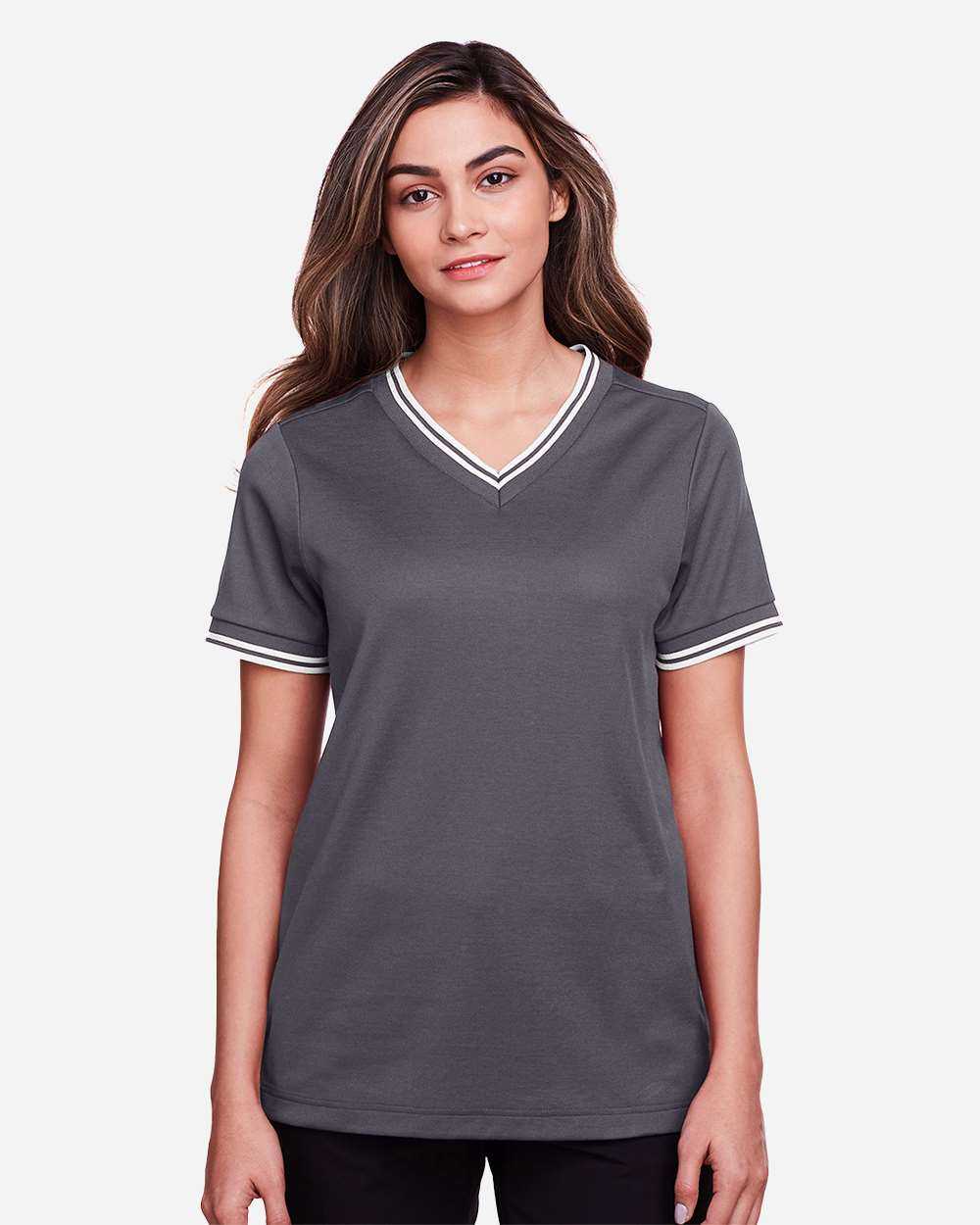 Devon & Jones Women's CrownLux Performance® Plaited Tipped V-Neck Shirt DG20CW