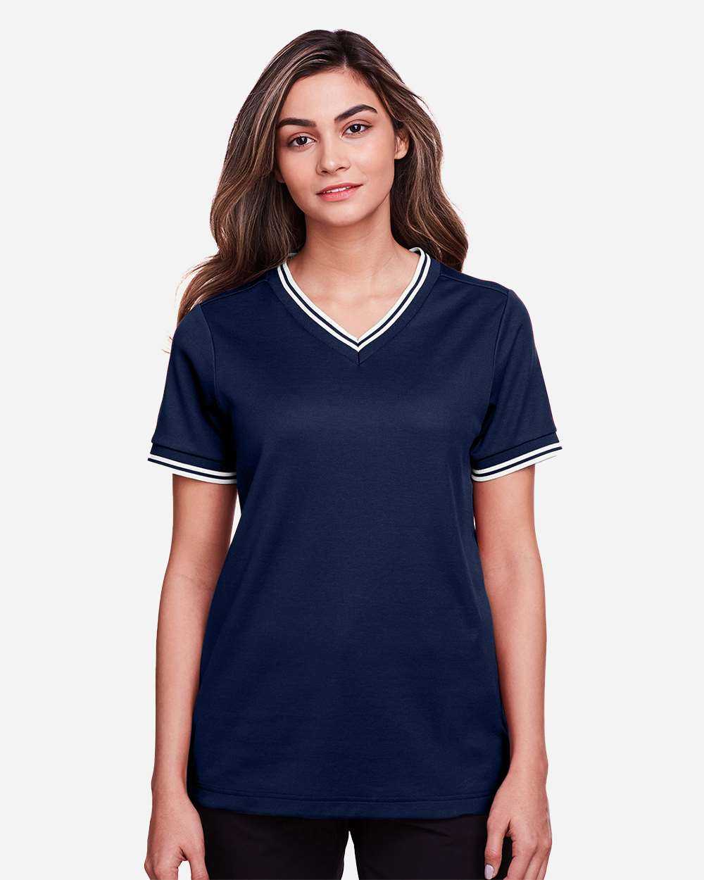 Devon & Jones Women's CrownLux Performance® Plaited Tipped V-Neck Shirt DG20CW