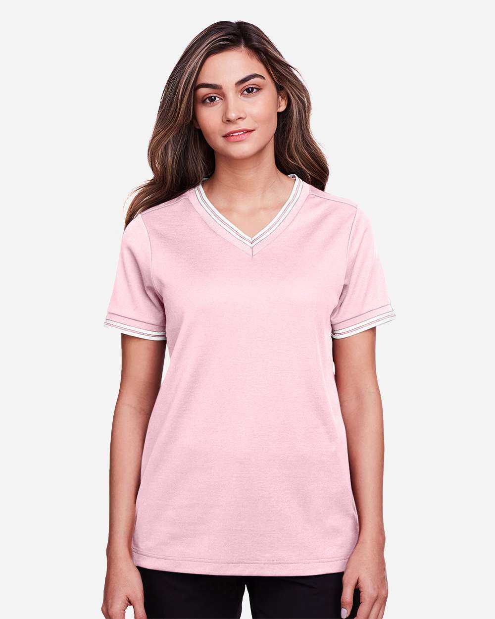 Devon & Jones Women's CrownLux Performance® Plaited Tipped V-Neck Shirt DG20CW