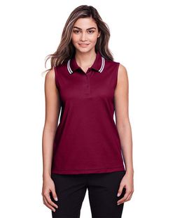 Devon & Jones Women's CrownLux Performance® Plaited Tipped Sleeveless Polo DG20SW Devon & Jones Women's CrownLux Performance® Plaited Tipped Sleeveless Polo DG20SW