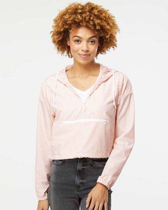 Independent Trading Co. Women's Lightweight Quarter-Zip Pullover Crop Windbreaker EXP64CRP