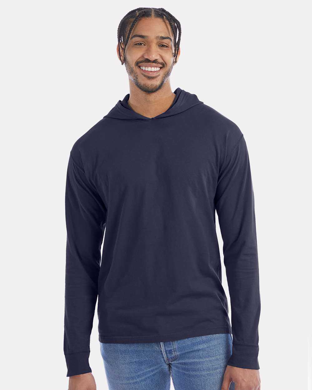 Garment-Dyed Jersey Hooded Long Sleeve T-Shirt