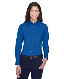 Harriton Women's Easy Blend™ Long Sleeve Twill Dress Shirt with Stain-Release M500W Harriton Women's Easy Blend™ Long Sleeve Twill Dress Shirt with Stain-Release M500W