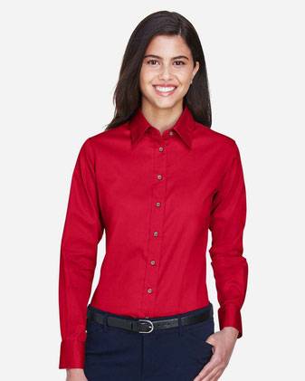 Harriton Women's Easy Blend™ Long Sleeve Twill&nbsp;Dress Shirt with Stain-Release M500W