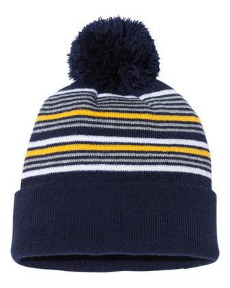 Sportsman 12" Striped Pom-Pom Cuffed Beanie SP60S