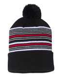 12" Striped Pom-Pom Cuffed Beanie