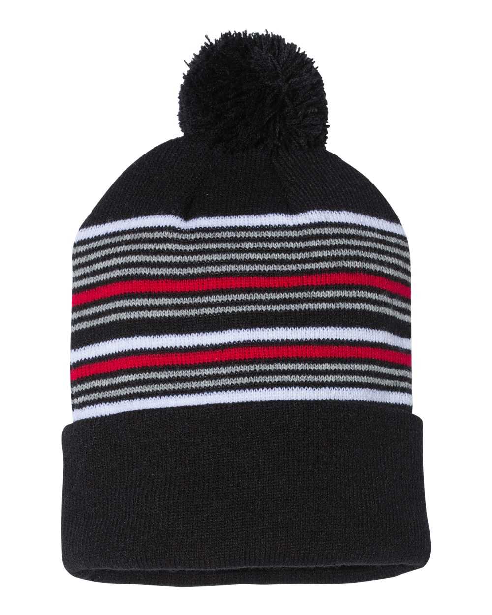 12" Striped Pom-Pom Cuffed Beanie