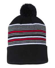 12" Striped Pom-Pom Cuffed Beanie