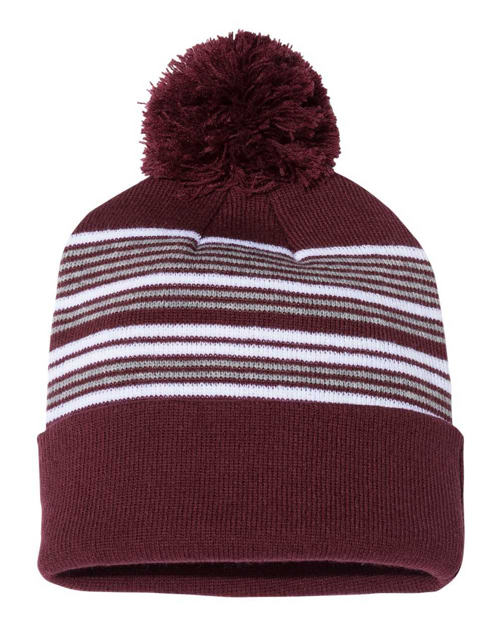 12" Striped Pom-Pom Cuffed Beanie