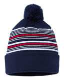 12" Striped Pom-Pom Cuffed Beanie