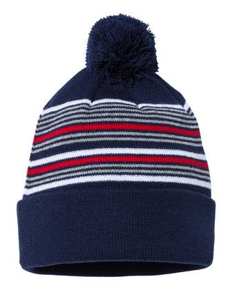 Sportsman 12" Striped Pom-Pom Cuffed Beanie SP60S