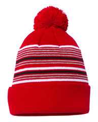 12" Striped Pom-Pom Cuffed Beanie