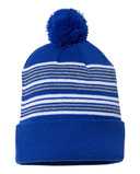 12" Striped Pom-Pom Cuffed Beanie