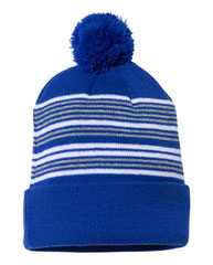 12" Striped Pom-Pom Cuffed Beanie